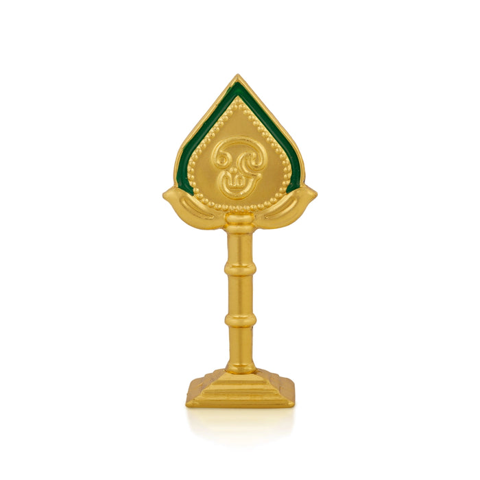 Zinc Murugan Vel With Base - 2.5 X 1 Inches | Gold Polish & Enamel Muruga Vel For Car Decor - Deity Accessories