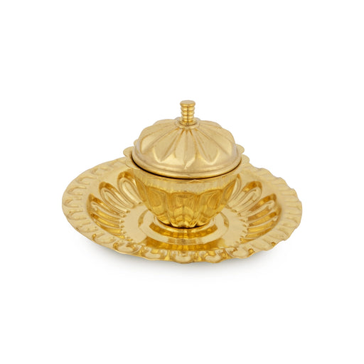 Brass Kumkum Pot With Plate - 1.5 X 3.5 Inches | Kumkum Box/ Kumkum Bharani/ Sindoor Pot For Pooja & Gifting - Sindoor Box