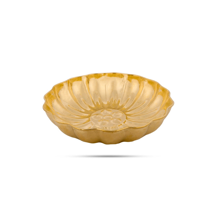 Lotus Design Brass Plate - 1 X 4.5 Inches | Pooja Thali Plate/ Small Plate For Diyas And Temple Offerings - Pooja Plate & Tray