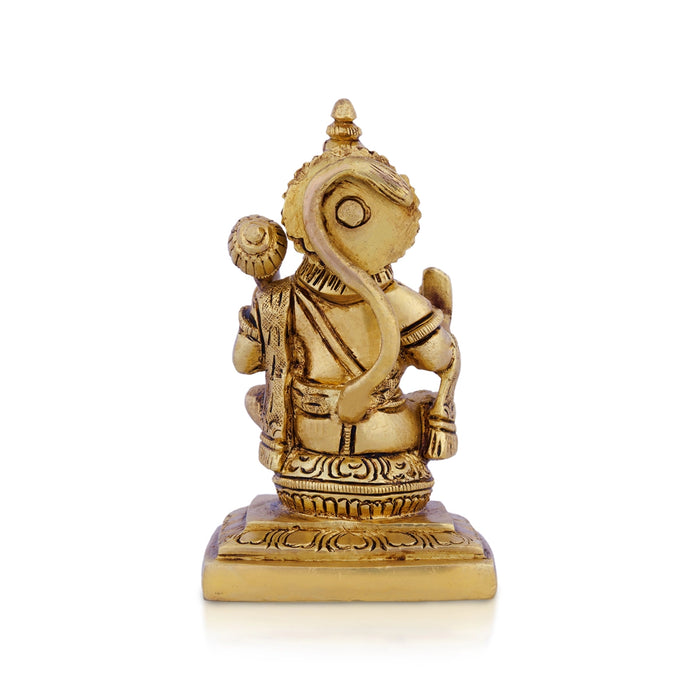 Anjaneya Statue Sitting On Base - 4.5 X 2.75 Inches | Antique Brass Idol/ Hanuman Statue For Blessings - Brass Murties