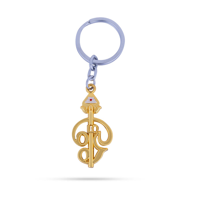 Om With Murugan Vel Design Key Chain - 1.75 X 1 Inches | Gold Polish Key Ring/ Zinc Key Holder For Gifting - Key Chain & Key Holder