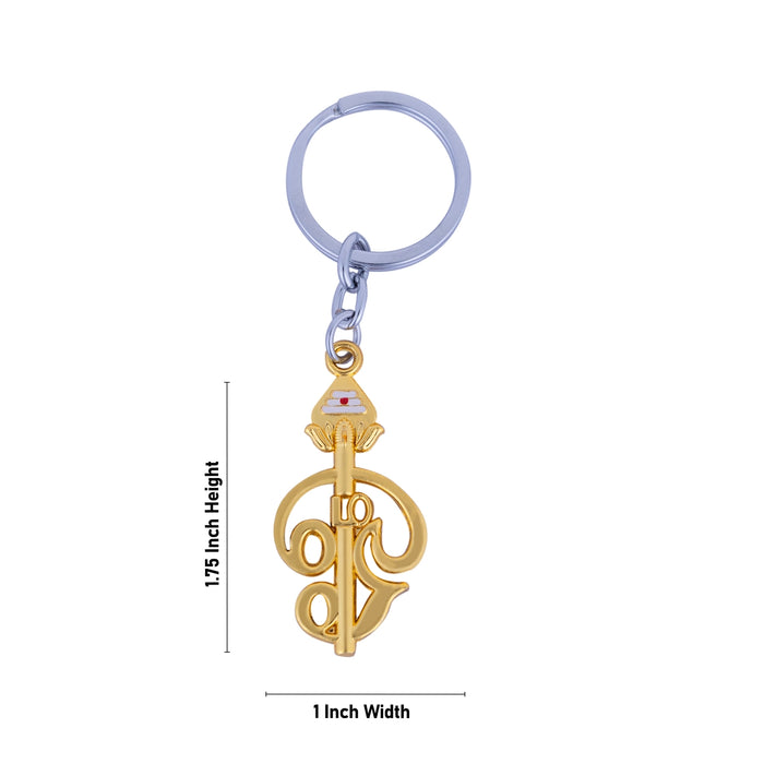 Om With Murugan Vel Design Key Chain - 1.75 X 1 Inches | Gold Polish Key Ring/ Zinc Key Holder For Gifting - Key Chain & Key Holder