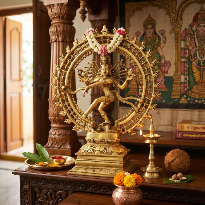 Natrajar Standing On Base Murti - 17.5 x 13.5 Inches | Antique Brass Idol/ Nataraja Statue For Pooja