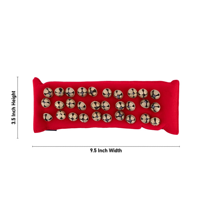 Brass Ghungroo- 3.5 X 9.5 Inches | 3 Line Ghunghroo/ Velvet Velcro Dance Salangai For Classical Dance Practice - Music Instruments