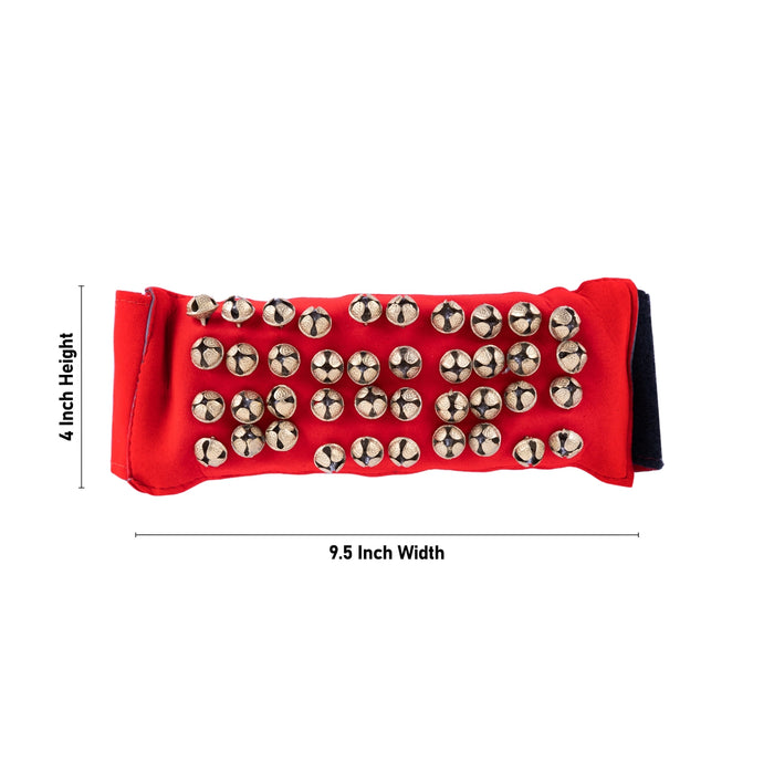 Brass Ghungroo- 4 X 9.5 Inches | 4 Line Ghunghroo/ Velvet Velcro Dance Salangai For Bharatanatyam Performance - Music Instruments