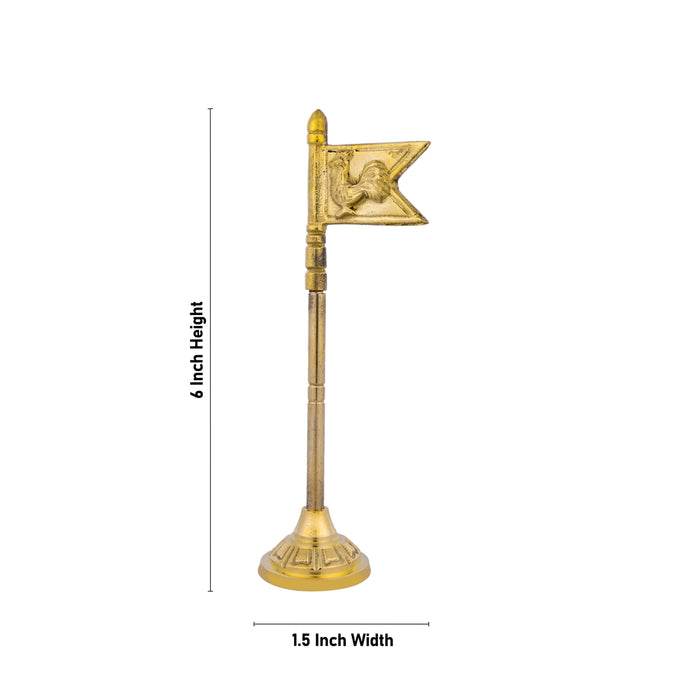 Brass Murugan Seval Kodi With Base - 6 X 1.5 Inches | Seval Flag/ Seval Kodi Flag For Auspicious Decor - Deity Accessories