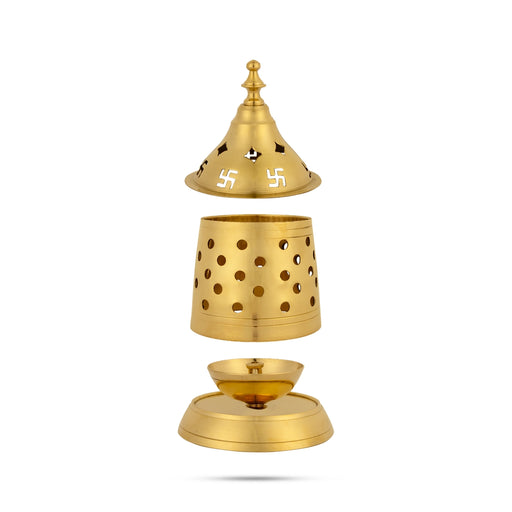 Udupi Lamp With Lid - 5.75 X 3.25 Inches | Decorative Brass Lamp/ Brass Vilakku With Base For Home Lighting - Nanda Deep & Pyali Deep