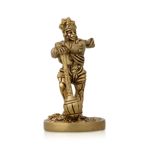 Bahubali Hanuman Murti - 4 X 2 Inches | Antique Brass Idol/ Anjaneya Statue For Strength And Pooja - Brass Murties