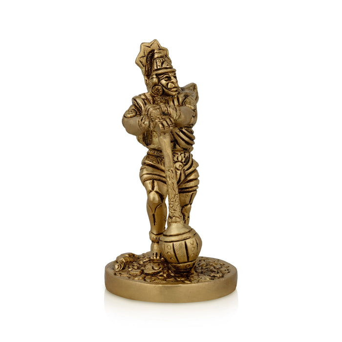 Bahubali Hanuman Murti - 4 X 2 Inches | Antique Brass Idol/ Anjaneya Statue For Strength And Pooja - Brass Murties