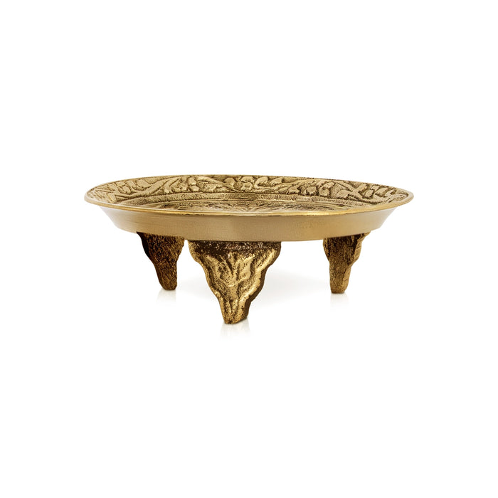 Pooja Stand With Base - 3 Inches Dia | Peacock Design Brass Plate/ Pin Tray/ Pooja Asan For Pooja & Deity - Pooja Aasan & Bajot & Pooja Mat
