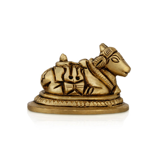 Nandi Statue With Base - 1.25 X 2 Inches | Antique Brass Idol/ Nandhi Statue For Spiritual Vibes And Pooja - Brass Murties