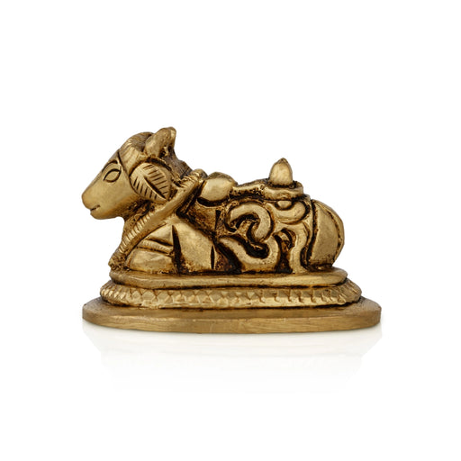 Nandi Statue With Base - 1.25 X 2 Inches | Antique Brass Idol/ Nandhi Statue For Spiritual Vibes And Pooja - Brass Murties