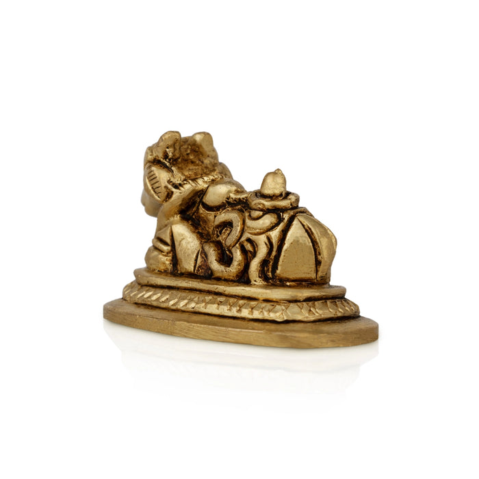 Nandi Statue With Base - 1.25 X 2 Inches | Antique Brass Idol/ Nandhi Statue For Spiritual Vibes And Pooja - Brass Murties