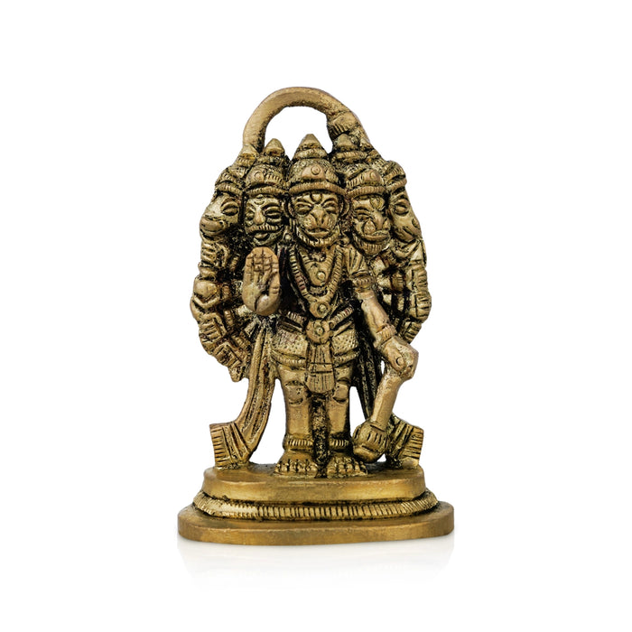 Panchmukhi Hanuman Murti - 2.5 X 1.5 Inches | Antique Brass Idol/ Standing 5 Face Anjaneya Statue For Worship - Brass Murties