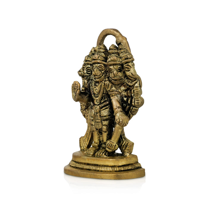 Panchmukhi Hanuman Murti - 2.5 X 1.5 Inches | Antique Brass Idol/ Standing 5 Face Anjaneya Statue For Worship - Brass Murties