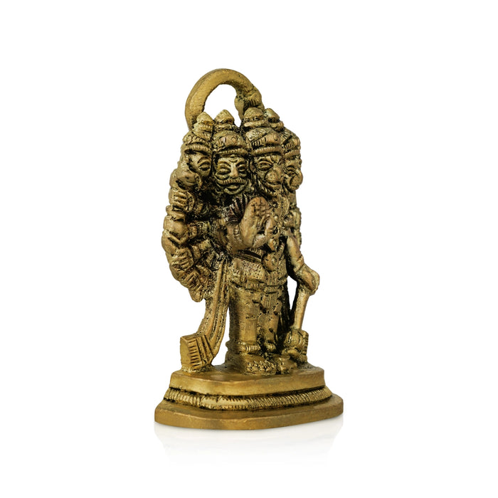 Panchmukhi Hanuman Murti - 2.5 X 1.5 Inches | Antique Brass Idol/ Standing 5 Face Anjaneya Statue For Worship - Brass Murties