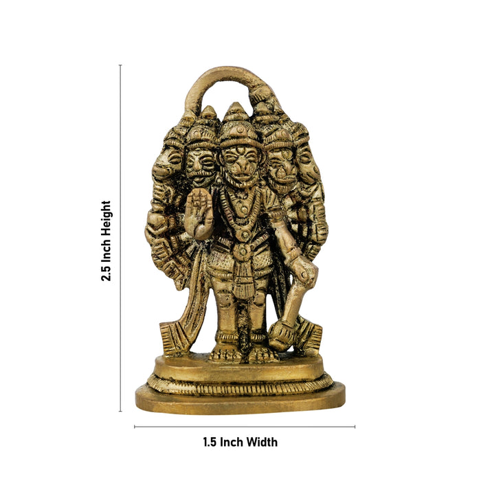 Panchmukhi Hanuman Murti - 2.5 X 1.5 Inches | Antique Brass Idol/ Standing 5 Face Anjaneya Statue For Worship - Brass Murties