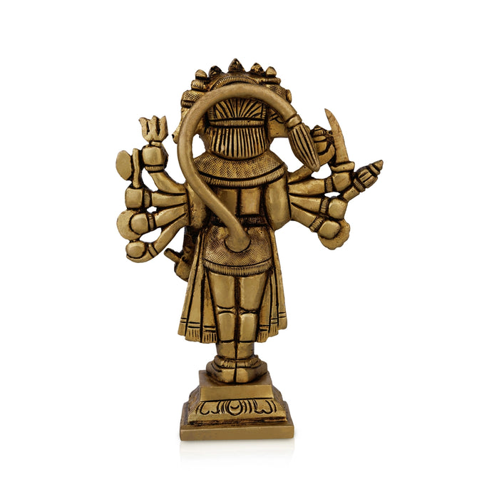 Panchmukhi Hanuman Murti- 5.5 X 3.5 Inches | Antique Brass Idol/Standing 5 Face Anjaneya Statue For Protection - Brass Murties