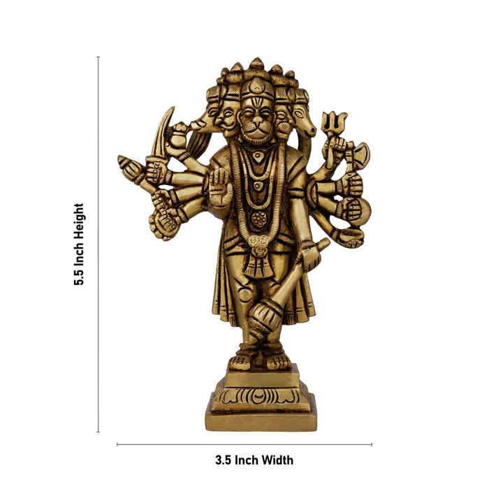 Panchmukhi Hanuman Murti- 5.5 X 3.5 Inches | Antique Brass Idol/Standing 5 Face Anjaneya Statue For Protection - Brass Murties