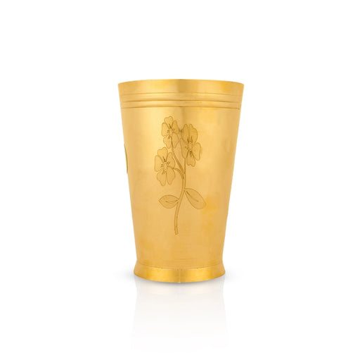Brass Tumbler - 4.5 X 3 Inches | Flower Design Brass Cup/ Coffee Tumbler For Traditional Serving And Pooja - Kitchen