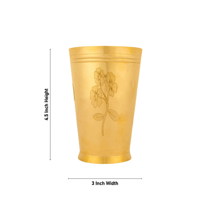 Brass Tumbler - 4.5 X 3 Inches | Flower Design Brass Cup/ Coffee Tumbler For Traditional Serving And Pooja - Kitchen