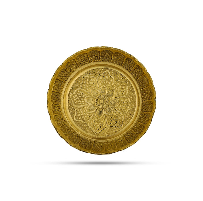 Flower Design Brass Plate - 3.5 Inches | Pooja Stand/ Pin Tray/ Pooja Asan For Pooja And Deity - Pooja Plate & Tray