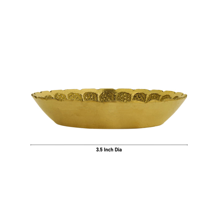 Flower Design Brass Plate - 3.5 Inches | Pooja Stand/ Pin Tray/ Pooja Asan For Pooja And Deity - Pooja Plate & Tray