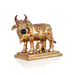 Cow With Calf Idol With Base- 7.5 X 8 Inches | Brass Idol/ Enamel Kamdhenu Cow And Calf For Prosperity & Home - Table Stand Accessories