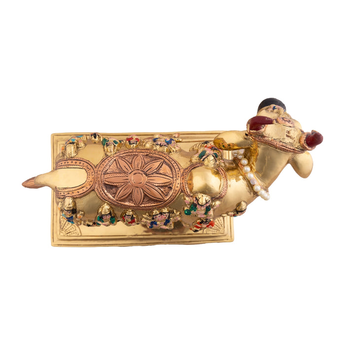 Cow With Calf Idol With Base- 7.5 X 8 Inches | Brass Idol/ Enamel Kamdhenu Cow And Calf For Prosperity & Home - Table Stand Accessories