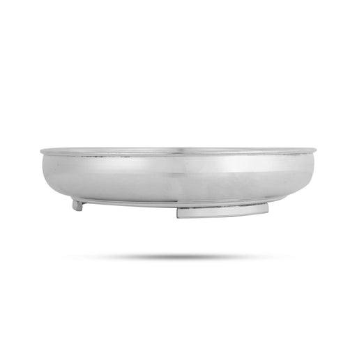 White Metal Plate With Leg - 1.75 X 8 Inches | Flower Engraved Thali Plate/ Pooja Plate For Offerings - Pooja Plate & Tray