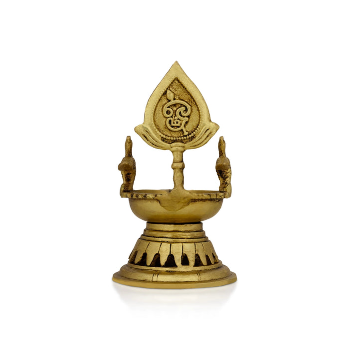 Murugan Murti With Peacock Design Brass Lamp - 5 X 2 Inches | Antique Polish Vilakku/ Brass Deepam For Pooja - Deity Lamps