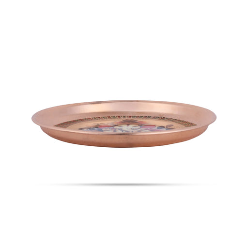 Plate With Sticker - 6 Inches | Stainless Steel/ Copper Finish Pooja Plate/ Thali Plate for Home & Pooja - Pooja Plate & Tray