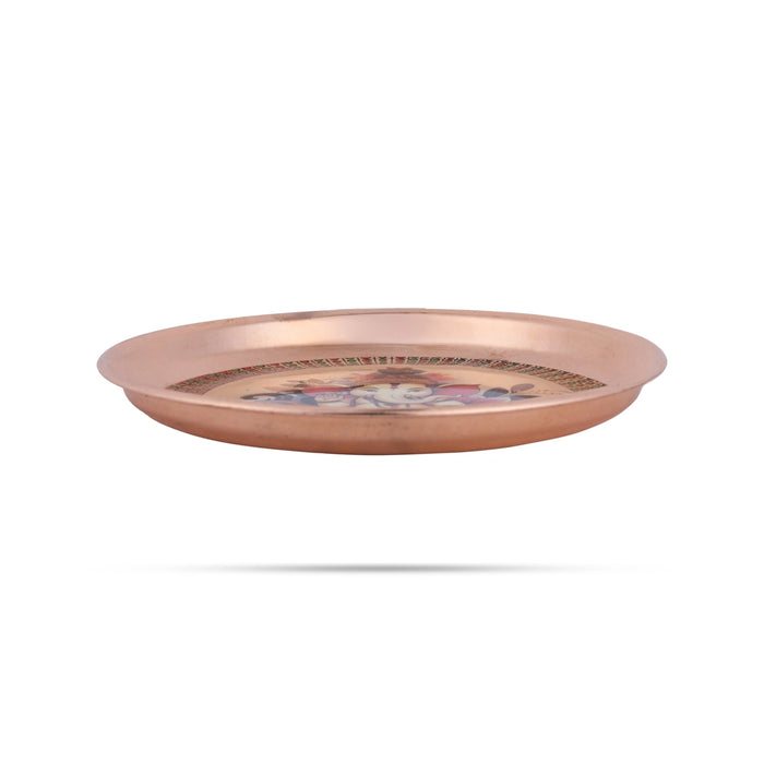 Plate With Sticker - 6 Inches | Stainless Steel/ Copper Finish Pooja Plate/ Thali Plate for Home & Pooja - Pooja Plate & Tray