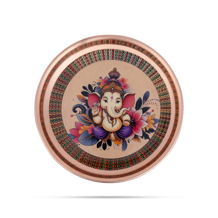 Plate With Sticker - 6 Inches | Stainless Steel/ Copper Finish Pooja Plate/ Thali Plate for Home & Pooja - Pooja Plate & Tray