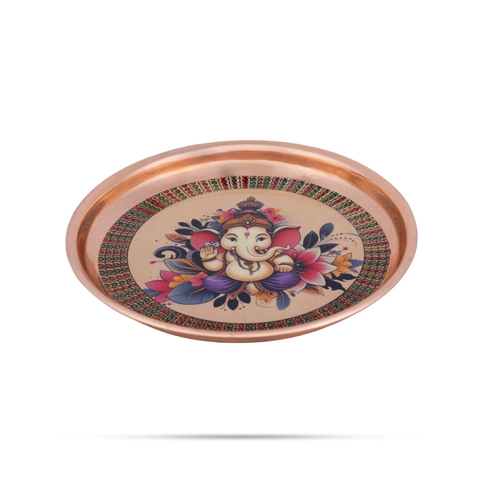 Plate With Sticker - 6 Inches | Stainless Steel/ Copper Finish Pooja Plate/ Thali Plate for Home & Pooja - Pooja Plate & Tray