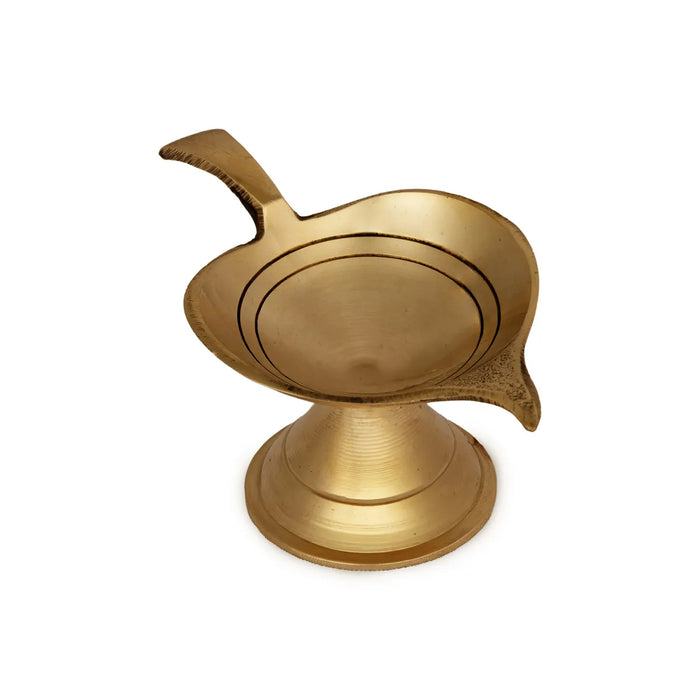 Camphor Burner With Handle - 1.5 x 3.5 Inches | Brass Kapoor Dani / Leaf Shape Camphor Aarti For Pooja