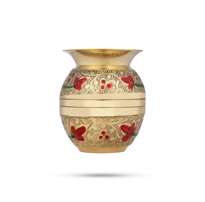 Brass Puja Thali Set – 10 Inch | 8 Pcs / Meenakari Design Pooja Set / Traditional Puja Thali For Home