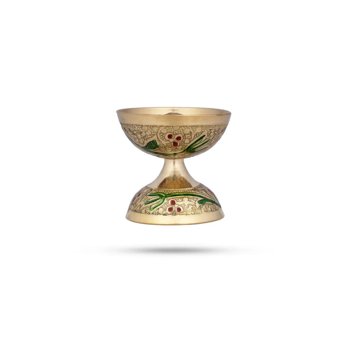 Brass Puja Thali Set – 10 Inch | 8 Pcs / Meenakari Design Pooja Set / Traditional Puja Thali For Home