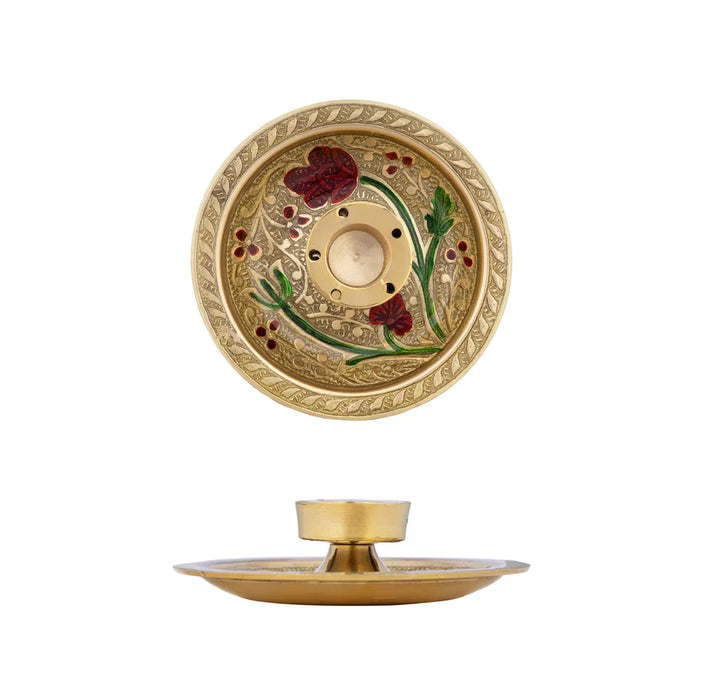 Brass Puja Thali Set – 10 Inch | 8 Pcs / Meenakari Design Pooja Set / Traditional Puja Thali For Home