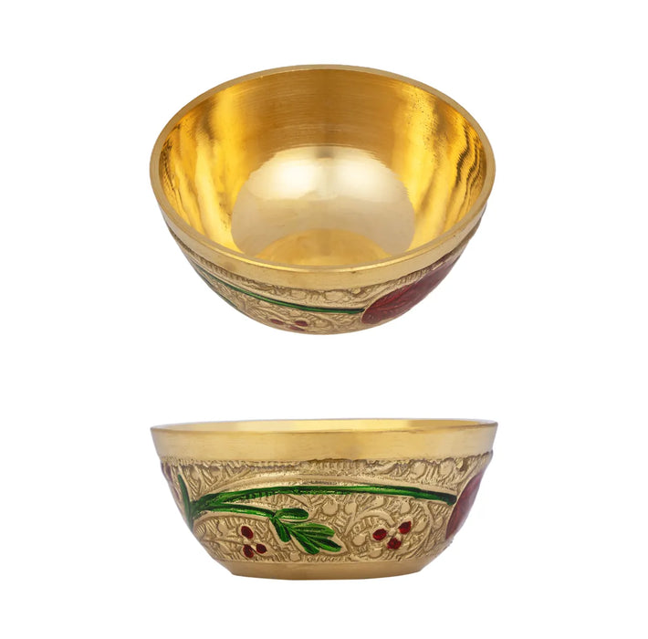 Brass Puja Thali Set – 10 Inch | 8 Pcs / Meenakari Design Pooja Set / Traditional Puja Thali For Home