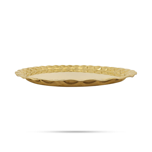 Brass Thambulam Thattu - 16 Inches | Floral Engraved Thamboolam Plate/ Brass Plate For Pooja Ceremonies - Pooja Plate & Tray
