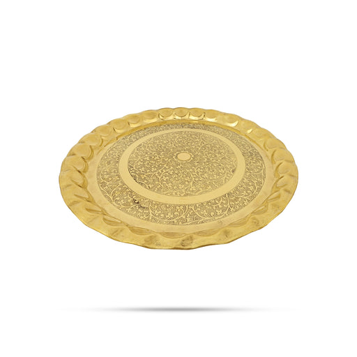 Brass Thambulam Thattu - 16 Inches | Floral Engraved Thamboolam Plate/ Brass Plate For Pooja Ceremonies - Pooja Plate & Tray