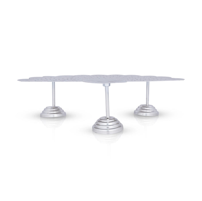 Pooja Chowki - 7.5 Inches | 108 Lotus Stand/ White Metal Bajot/ Manai/ Patla for Home & Pooja