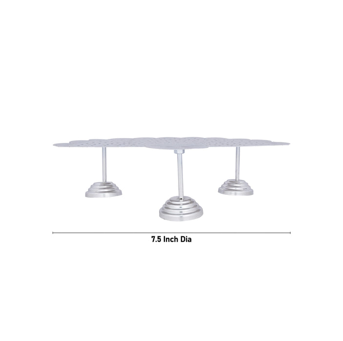 Pooja Chowki - 7.5 Inches | 108 Lotus Stand/ White Metal Bajot/ Manai/ Patla for Home & Pooja