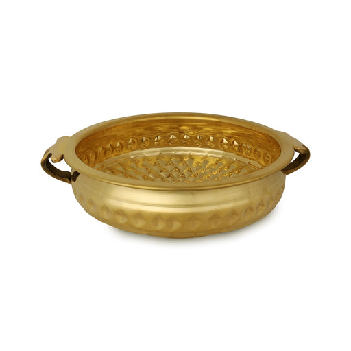 Uruli - 10.5 x 3.75 Inches | Brass Urli / Daimond Design Flower Pot for Home & Pooja - Uruli & Flower Pot