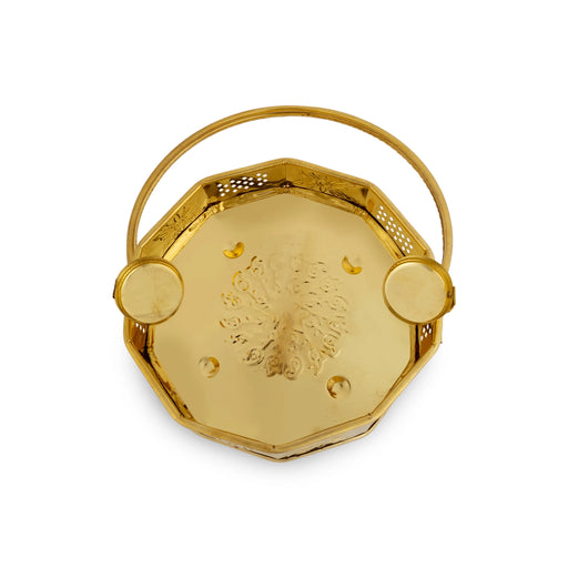 Traditional Pooja Basket With Handle - 7.75 X 8.25 Inches | Flower Basket/ Brass Basket For Temple Pooja - Basket