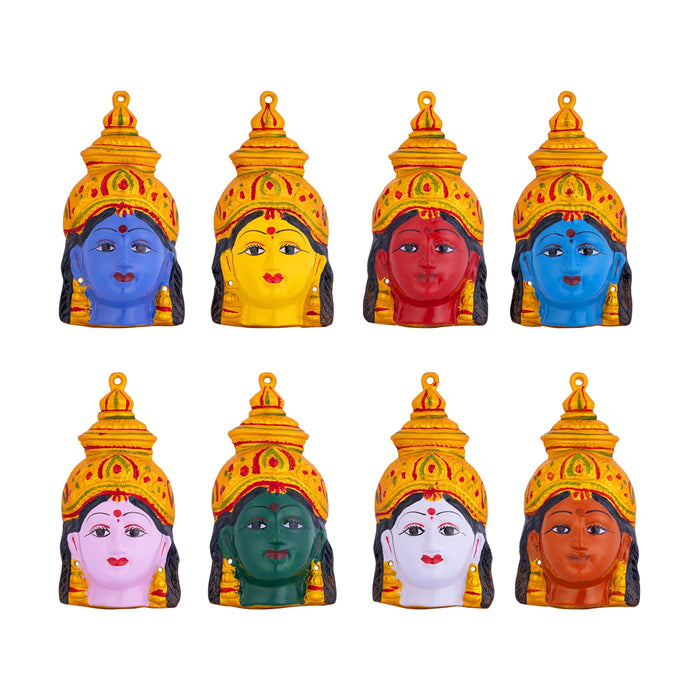 Devi Face Set - 8 Inches | Zinc Ammavari Face/ Ashtalakshmi Face For Pooja Setup And Varalakshmi Decor - Deity Jewellery & Vastra Sets