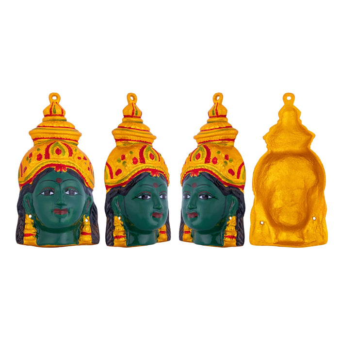 Devi Face Set - 8 Inches | Zinc Ammavari Face/ Ashtalakshmi Face For Pooja Setup And Varalakshmi Decor - Deity Jewellery & Vastra Sets