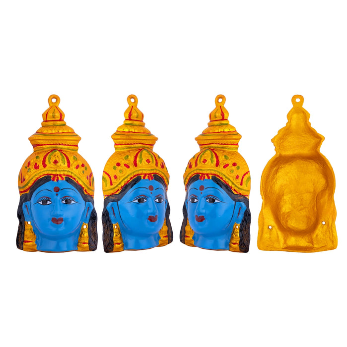 Devi Face Set - 8 Inches | Zinc Ammavari Face/ Ashtalakshmi Face For Pooja Setup And Varalakshmi Decor - Deity Jewellery & Vastra Sets