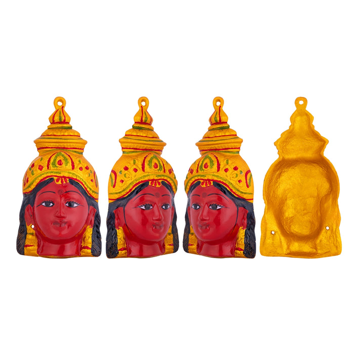 Devi Face Set - 8 Inches | Zinc Ammavari Face/ Ashtalakshmi Face For Pooja Setup And Varalakshmi Decor - Deity Jewellery & Vastra Sets